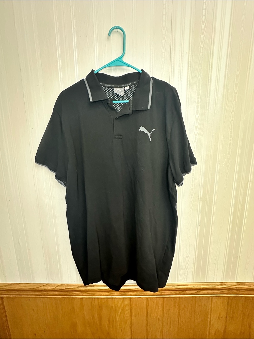 Puma Black Polo with Gray Contrast Logo and Trim